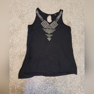 Western Beaded Tribal Aztec Tank Top Womans S Beaded Layer Keyhole V Neck Apt. 9